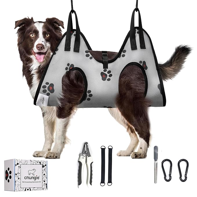 Dog Grooming Hammock for Large Dogs โ Dog Restraint for Nail Trimming with Pet Nail Clipper โ Dog Sling for Grooming, Dog Hammock for Nail Cutting & Grooming Harness (Legs Spacing:13-16โ)/Max W:60lb)