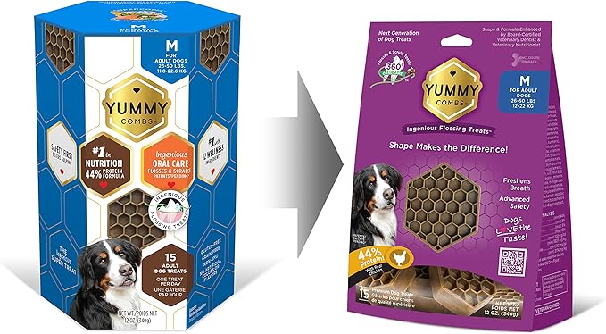 Yummy Combs Dog Dental Treats – Vet VOHC Approved – Delicious Chicken Protein – Removes Tartar with Cleaning Comb Shape – Dental Dog Treats for Medium Dogs (12oz, 15 Count)