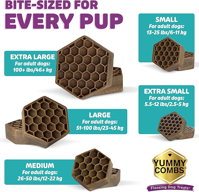 Yummy Combs Dog Dental Treats – Fish & Egg Protein – Vet VOHC Approved, Removes Tartar – A Daily Teeth Cleaning Treat for Large Dogs (15 Count)