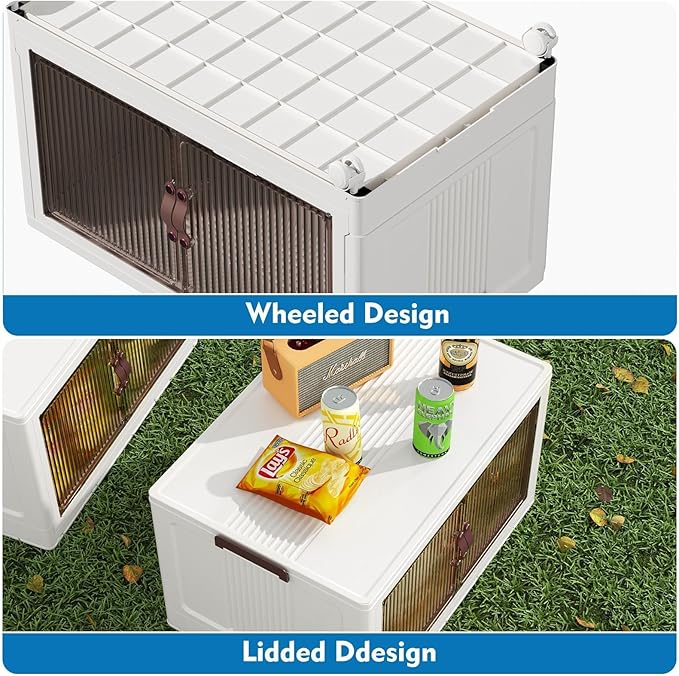 CTSNSLH 4 Tier Plastic Storage Bins with Lid 102QT, Stackable Storage Containers with Wheels, Folding Storage Boxes, Stackable Storage Bins, Closet Organizers and Storage