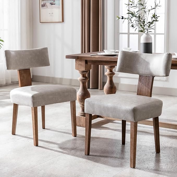 Mid Century Modern Dining Chairs Set of 6 PU Leather Upholstered Side Chairs, Modern Kitchen Armless Parson Chairs Solid Wood Dining Chairs, Grey