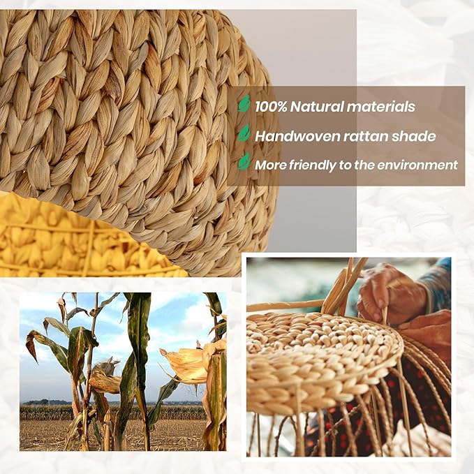 17.7" Caged Rattan Ceiling Fans with Lights, Boho Flush Mount Ceiling Fan with Light, Low Profile Chandelier 6 Speed Bladeless Reversible Ceiling Fan for Living Room Bedroom kitchen island dining room