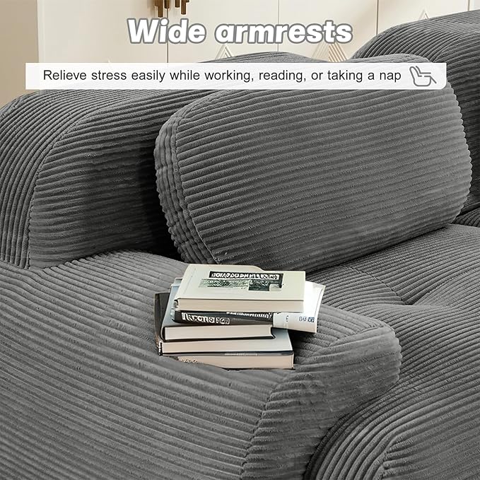 80" Modern Compressed Boneless Love Seat Couches, 2 Seater Large Sectional Couches for Living Room, Gray Corduroy Cloud Modular Sectional Sofa, Memory Foam, Extra Deep Loveseat, No Assembly