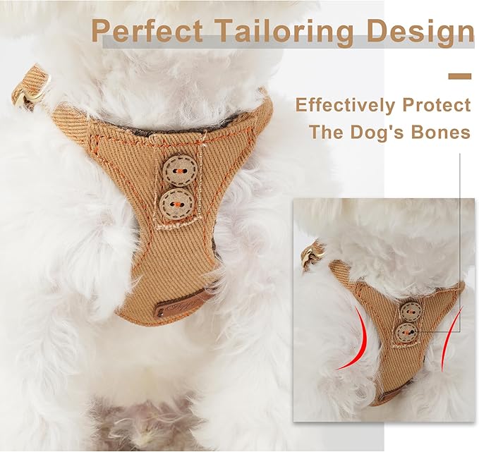 No Pull Dog Harness with Multifunction Dog Leash,Soft Adjustable No Choke Escape Proof Pet Harness Vest for Medium Dogs or Large Dogs,Khaki Camel,XXS