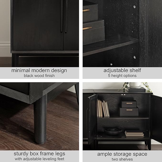 Kate and Laurel McCutcheon Modern Two-Door Mango Wood Floor Storage Cabinet, 30 x 15 x 30, Black, Transitional Living Room TV Stand for Use as Sideboard Buffet Cabinet or Bar Storage Buffet