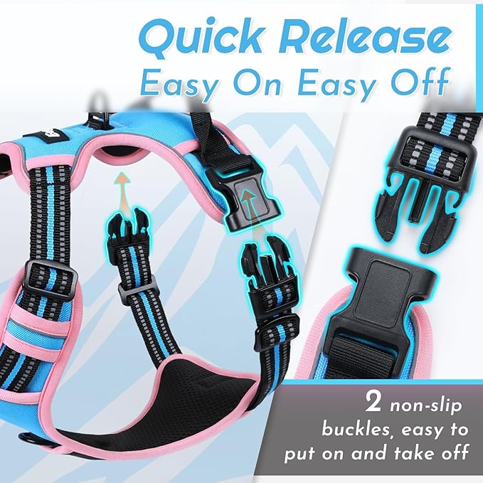 Eagloo Dog Harness Small Sized Dog, No Pull Service Vest with Reflective Strips and Control Handle, Adjustable and Comfortable for Walking, No Choke Pet Harness with 2 Metal Rings, Pink & Blue, S