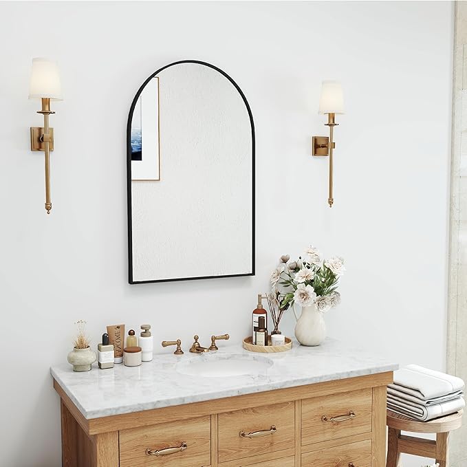 30x20 Arch Mirror Rectangle Wall Mounted Hanging or Against Wall Aluminum Alloy Metal Frame Dressing Make-up Mirrors for Entryway Bedroom Bathroom Living Room 30 20 inch Black