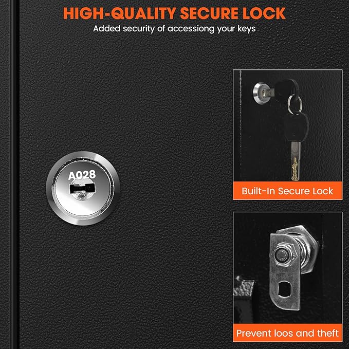 125 Key Lock Box Wall Mount with Anti-Theft Deposit Key Slot, Key Cabinet with Key Hooks & 125 Tags Key Labels, Key Safe for Hotels & Office & Companies & Car Dealerships