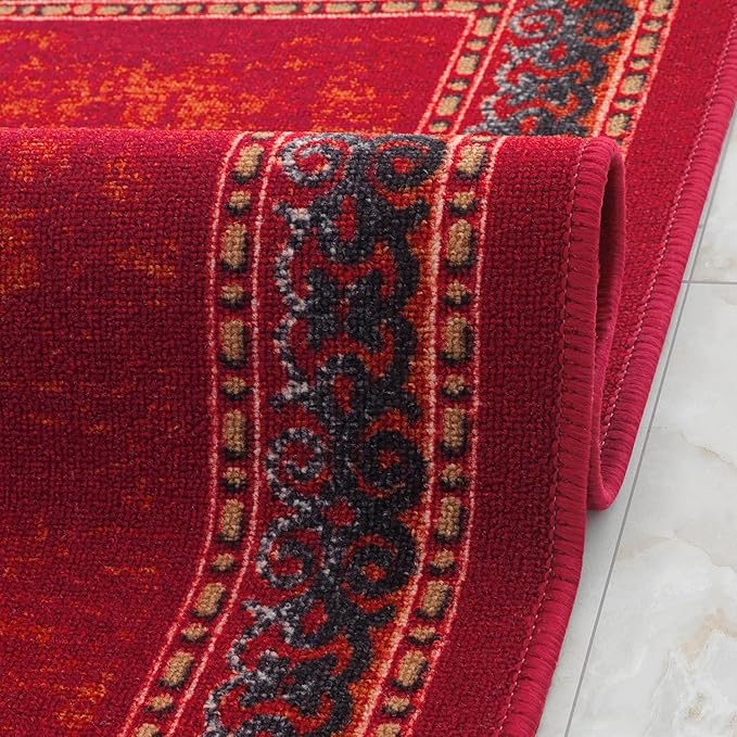 Antep Rugs Alfombras Bordered Modern 2x4 Non-Slip (Non-Skid) Low Pile Rubber Backing Kitchen Area Rug (Maroon Red, 2'3" x 4')