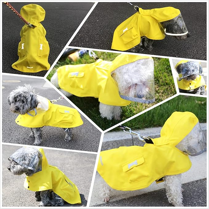 Dog Raincoat,Waterproof Rain Poncho with Hoodie, High Reflective Adjustable Pet Rain Jacket with Leash Hole for Small Medium and Large Dogs (Yellow Duck, Small)