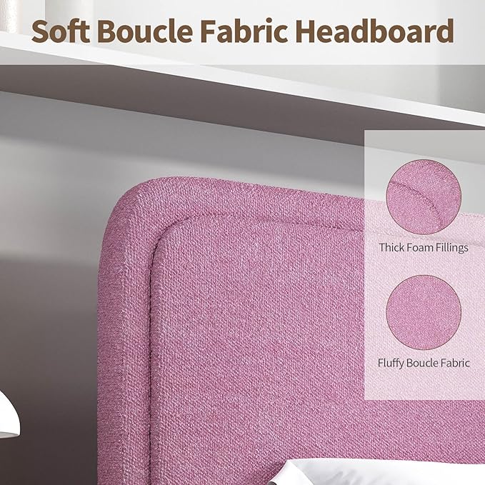 BarnFurin King Size Boucle Bed Frame and Headboard, Cloud Upholstered Platform Bed Frame, Soft Rounded Corners, Modern Style, No Box Spring Required, Easy Assembly, Rose Pink