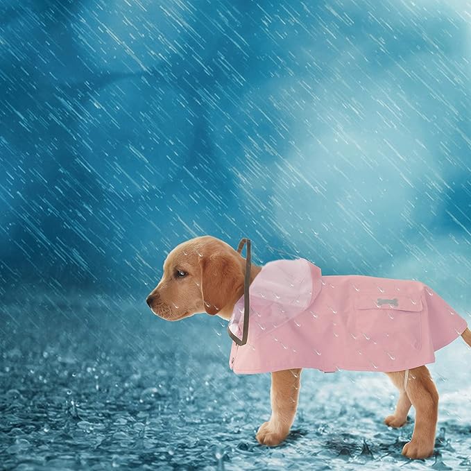 Dog Raincoat,Waterproof Rain Poncho with Hoodie, High Reflective Adjustable Pet Rain Jacket with Leash Hole for Small Medium and Large Dogs (Pink, X-Large)