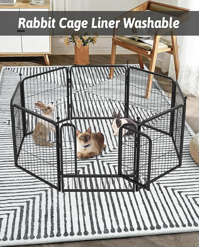 BNOSDM 79"" X 55"" Washable Bunny Cage Liners Large Rug for Rabbits Large Non Slip Pad for Bunnies Resuable Rabbit Liner for Chinchillas Cats Guinea Pigs Ferrets Dogs, Grey+black
