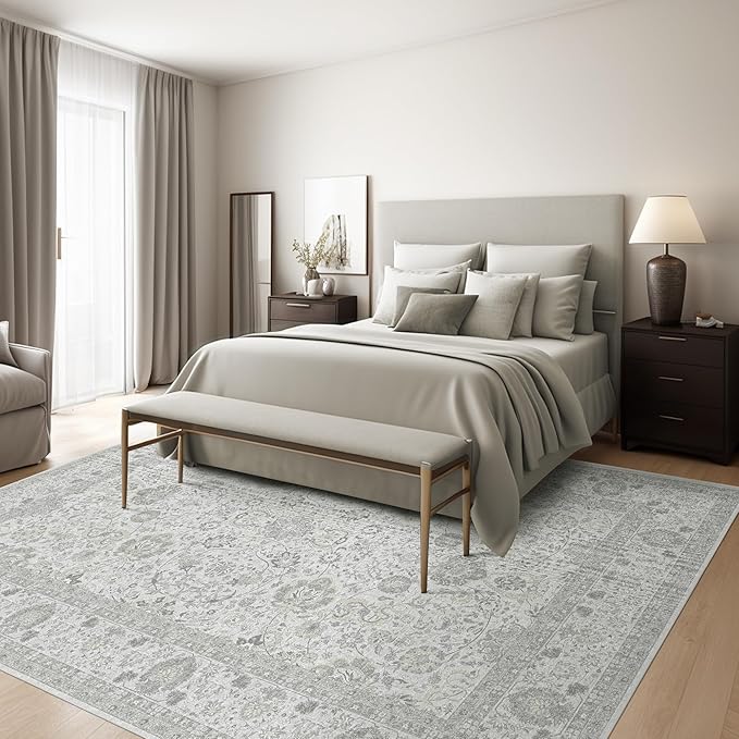 Deerly Light Grey Vintage 6x9 Nursery Rugs for Living Room, Rug Boho Washable Area Rug with Non-Slip Backing, Indoor Carpet for Bedroom Dining Room