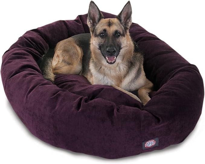Majestic Pet 32 Inch Micro Velvet Calming Dog Bed Washable – Cozy Soft Round Dog Bed with Spine for Head Support - Fluffy Donut Dog Bed 32x23x7 (inch) – Round Pet Bed Medium – Azure