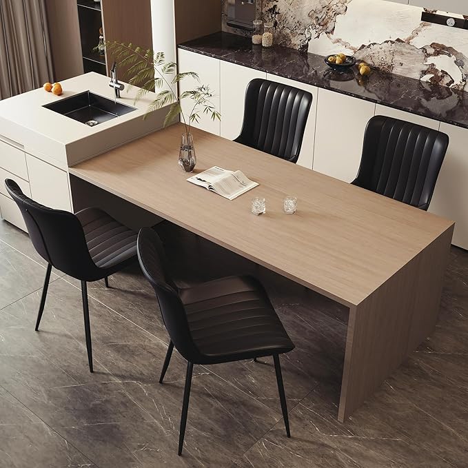 Dining Chairs, Modern Dining Room Chair 16 inch Leather with Wooden and Metal Frame, Set of 4 (Black)