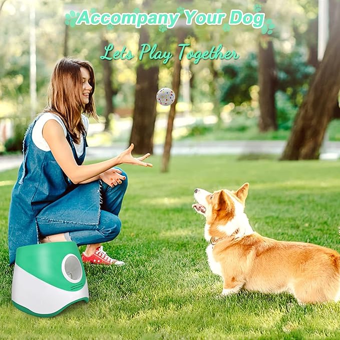 Automatic Ball Launcher for Dogs with Random Mode, 3 Settings to 45FT, Rechargeable Dog Ball Thrower with 4 ETPU Tennis Balls for Small Medium Breeds