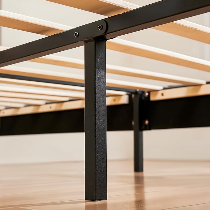 Hokway Bed Frame Upholstered Platform Bed with Headboard Wooden Slat Support No Box Spring Needed(Full, Soft Beige)