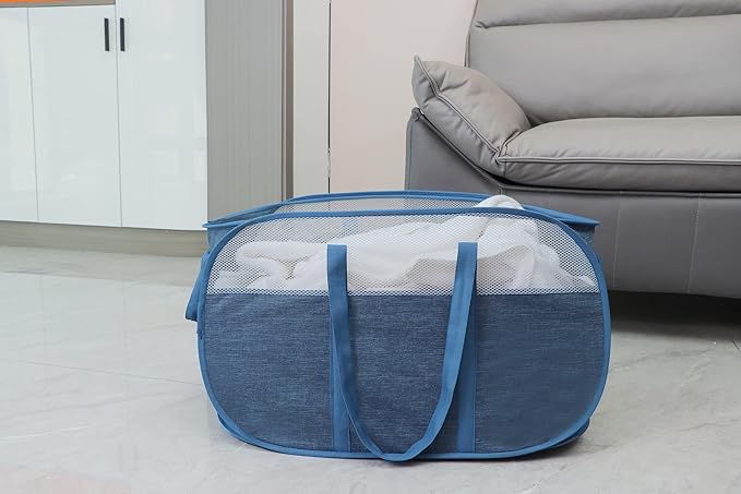 Pop Up Laundry Hamper,with Durable Handles collapsible laundry basket,Easy to Open and Fold for college Dorm,kids room,travel (Blue)…