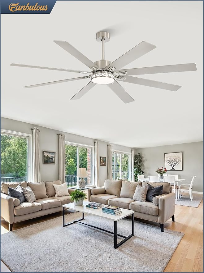 Fanbulous 72 Inch Large Ceiling Fans with Lights, Farmhouse Ceiling Fan with Light and Remote, Dual Finish 8 Blades, Reversible DC Motor, 3CCT, 6 Speed, Modern Ceiling Fan for Living Room, Nickel
