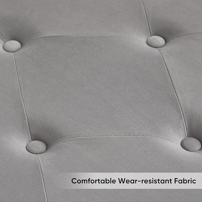 65" Storage Ottoman Bench for Bedroom, End of Bed Storage Bench King Size with Tufted Button Upholstered and Gold Legs, Bedroom Benches with Armrests for Living Room Window, Light Grey