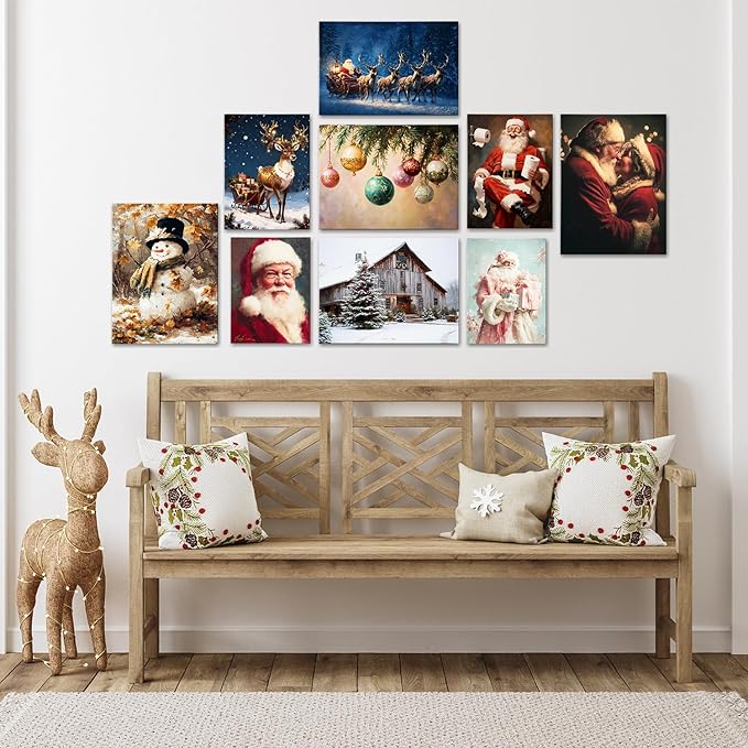 Comical Santa Claus Christmas Canvas Wall Art - Humorous Office & Bathroom Framed Print Ready to Hang, Playful Christmas Gifts for Family, Whimsical Winter Decor & Entertaining Christmas Decorations