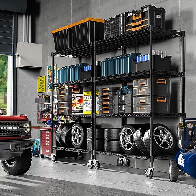 Industrial Metal 4 Tier Shelving for Garage, Pantry, Warehouse, Basement Utility Room, Storage Rack Metal Shelving Unit, Shelf Organizer, Black 23.6" D x 53.2" W x 73.6" H