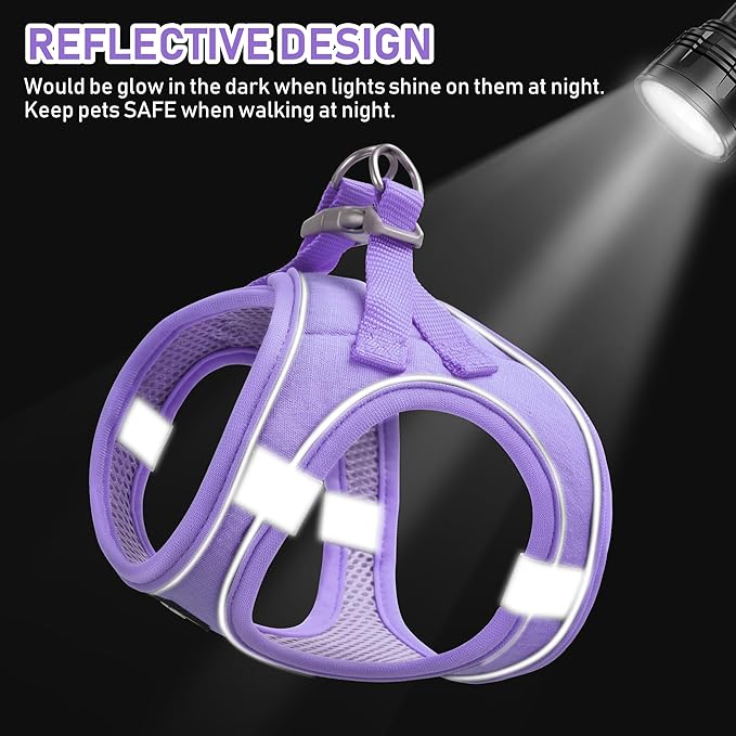GAMUDA Small Pet Harness Collar and Leash Set, Step in No Chock No Pull Linen Fabric Soft Mesh Dog Vest Harnesses Reflective for Dogs Puppy Cats Kitten Rabbit (Purple, M)