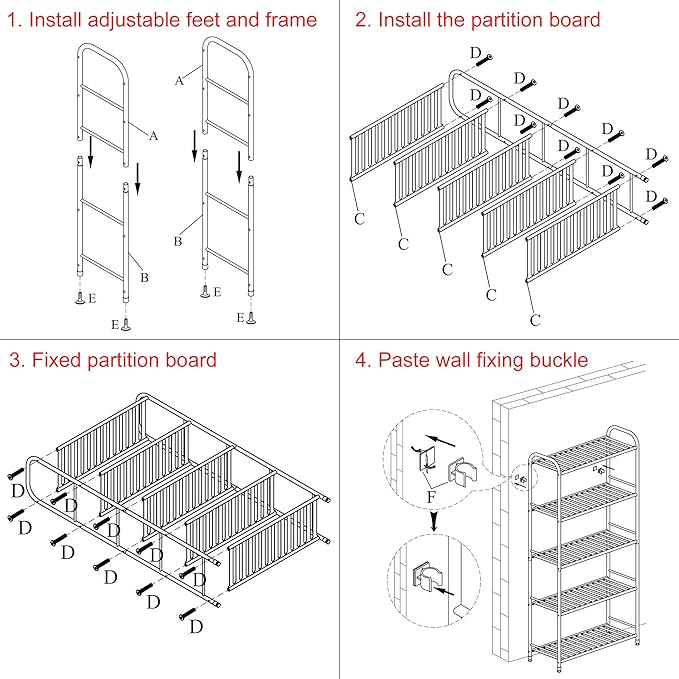 JSB 5-Tier Adjustable Shelving Unit, Heavy Duty Storage Rack Organizer Metal Corner Shelf for Kitchen Living Room Laundry Pantry Bathroom (White, 5 Tier)