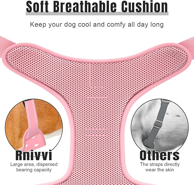 Rnivvi No Pull Dog Harness, Cute Reflective Medium Sized Puppy Kitten Harness, Adjustable Soft Padded Vest for Medium Dogs, Heavy Duty Pet Vest with Easy Control Handle for Walking, Pink Hearts