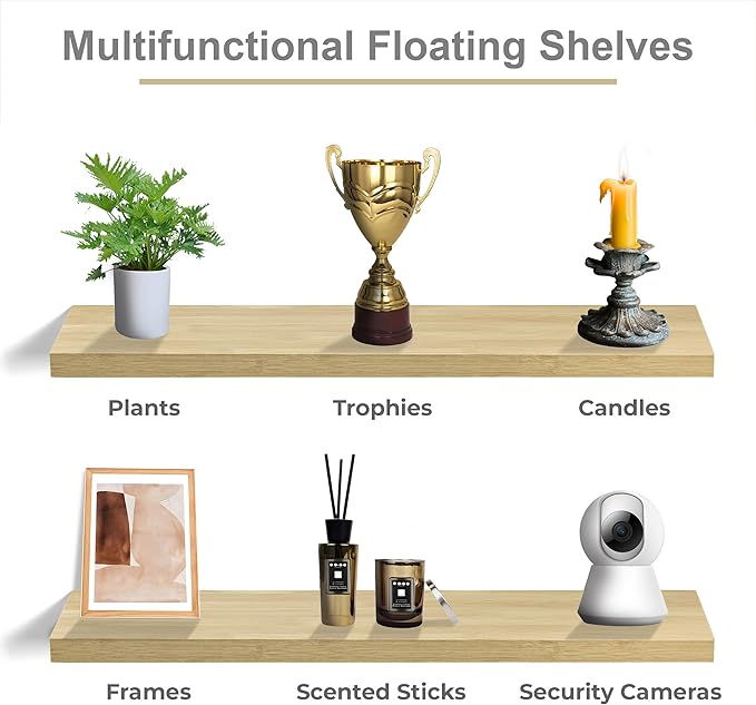 Sorbus Floating Shelves for Wall - 48 Inch Long Bathroom Shelves, Wall Decor for Bedroom, Kitchen, Living Room & Book Storage - Mounted Floating Shelf with Invisible Brackets (Maple Wood, 2 Pack)