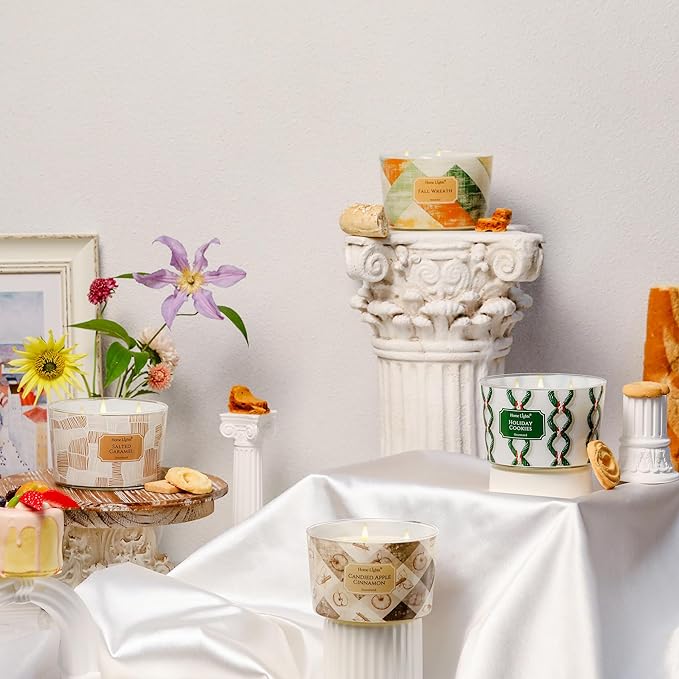 HomeLights Soy Wax Candles for Home Scented, 4-Wick Candles in Fall Wreath Scented, Rustic Modern Aromatherapy Candles Gift for Parties, Relaxing, 18oz