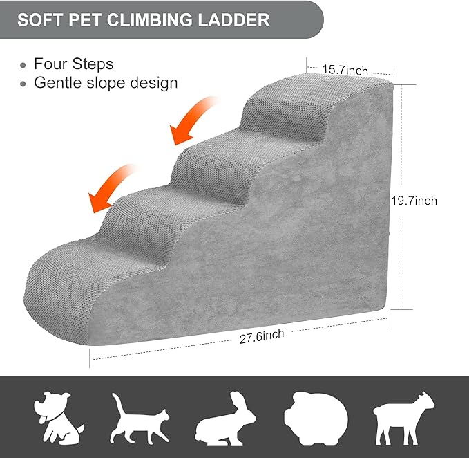 Dog Stairs for Small Dogs, High Density Foam Dog Ramp, Extra Wide Non-Slip Pet Steps for High Beds Or Couch, Soft Foam Doggie Ladder for Dogs Injured, Older Pets, Small Cats