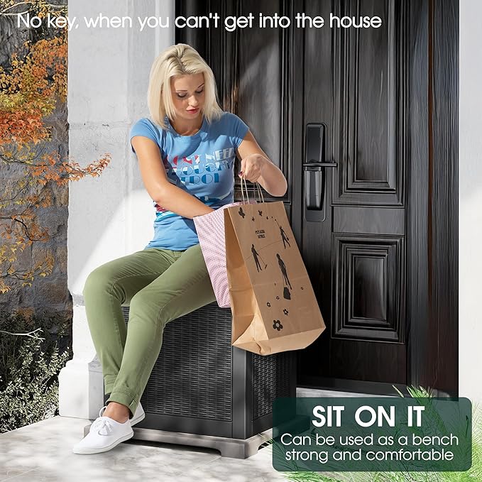 Outdoor Storage Box, Resin Deck Boxes Indoor and outdoor, Waterproof Storage Box Lockable Lid (Black, 35 Gallon)