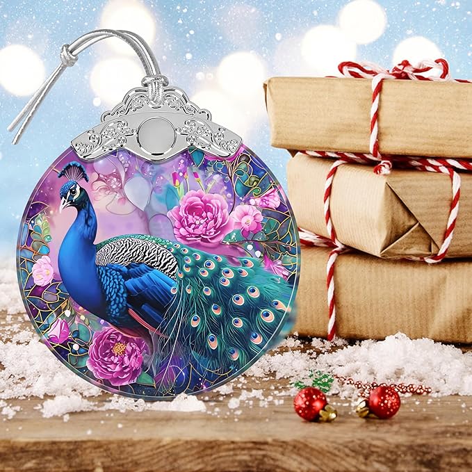 Peacock Stained Glass Hanging Ornament - Christmas Tree Decoration, Holiday Ornament, Home Decor Gift Idea