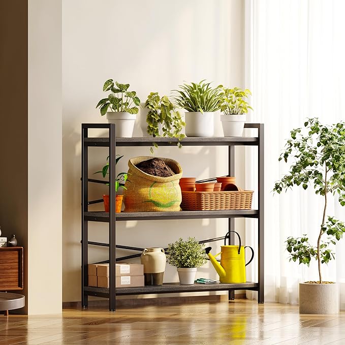 Book Shelf, 3 Tier Bookshelf 31.49" Width, Book Shelf Storage and Organization, Wooden and Metal Industrial Bookcase, Large Book Shelves for Home Living Room Bedroom Office Storage(Grey)