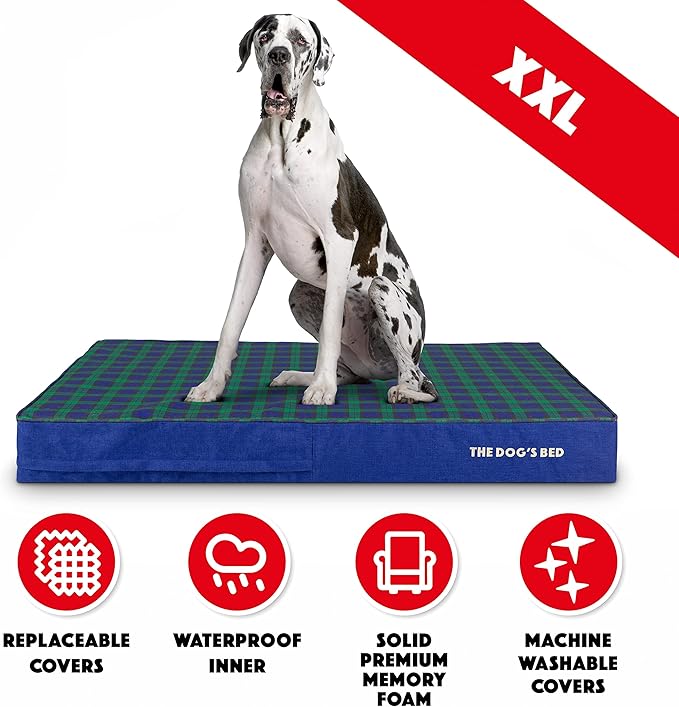 The Dog’s Bed Orthopedic Memory Foam Dog Bed, XXL Black Watch Tartan 54x36 Pain Relief for Arthritis, Hip & Elbow Dysplasia, Post Surgery, Lameness, Supportive, Calming, Waterproof Washable Cover