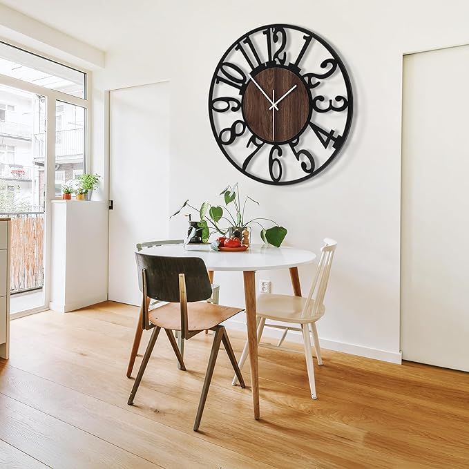 1st owned 40" Large Display Wall Clock for Home Decor - Silent,Battery Operated,Black Metal, Modern, Rustic Wood Clocks for Living Room,Farmhouse,Dining Room,Bedroom,Shop Wall Decor- Arabic Numerals
