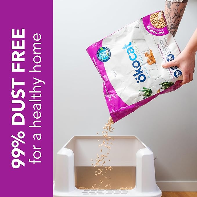 ökocat Less Mess Low Tracking Wood Clumping Cat Litter Mini- Pellets, Unscented, 27.5 pounds XL - Natural Ingredients, Stops Odor, Clumps Solid, 99% Dust Free, Great for Long-Hair Breeds