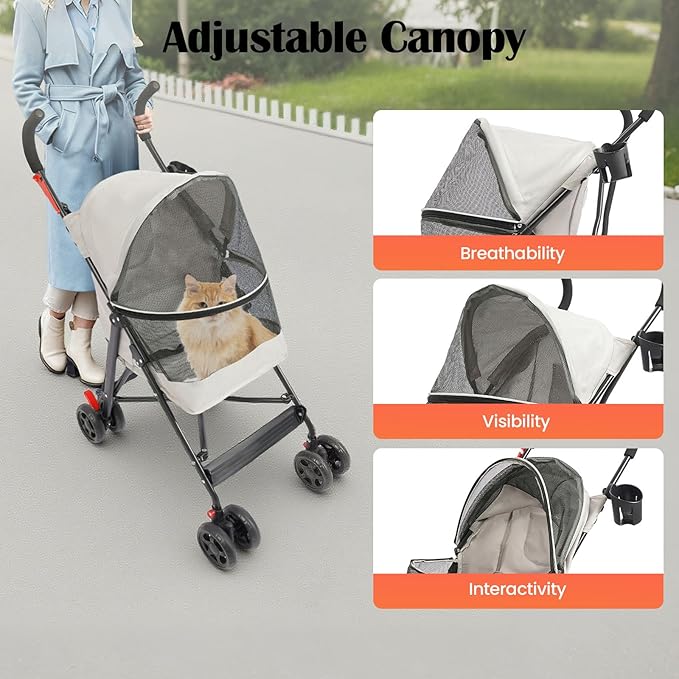 Pet Travel Stroller 22 * 18 * 38in, Pet Stroller Made of Oxford Cloth, Spray Molding Foldable, Small Dog Cat Cage Jogger Travel Carrier Breathable and Visible 22 Lbs Capacity(Gray)