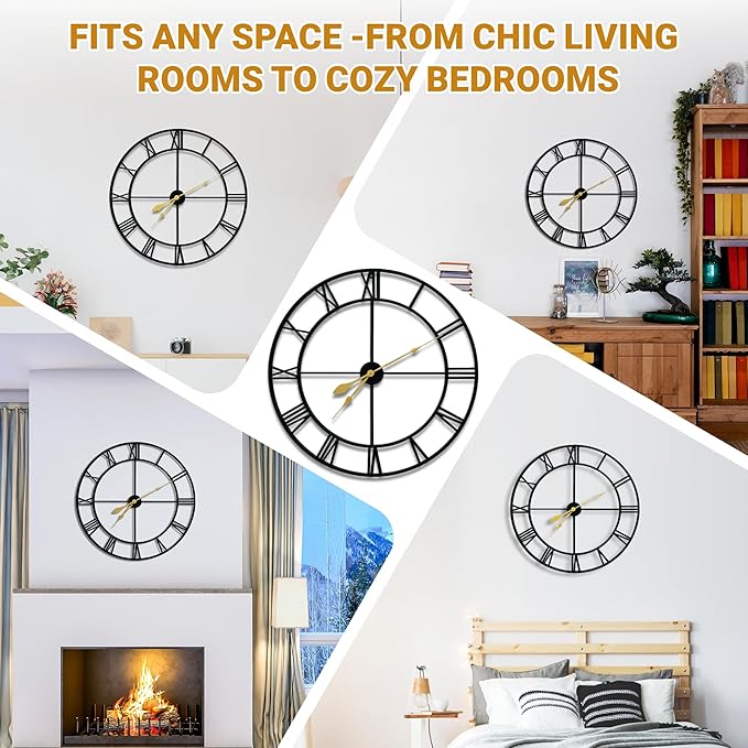 36inch/91cm Large Wall Clocks for Living Room Decor,Wall Clocks Battery Operated,Metal,Decorative,Analog,Silent, Non Ticking,Extra Large Wall Clock (Iron Roman Numerals, 36 inches)