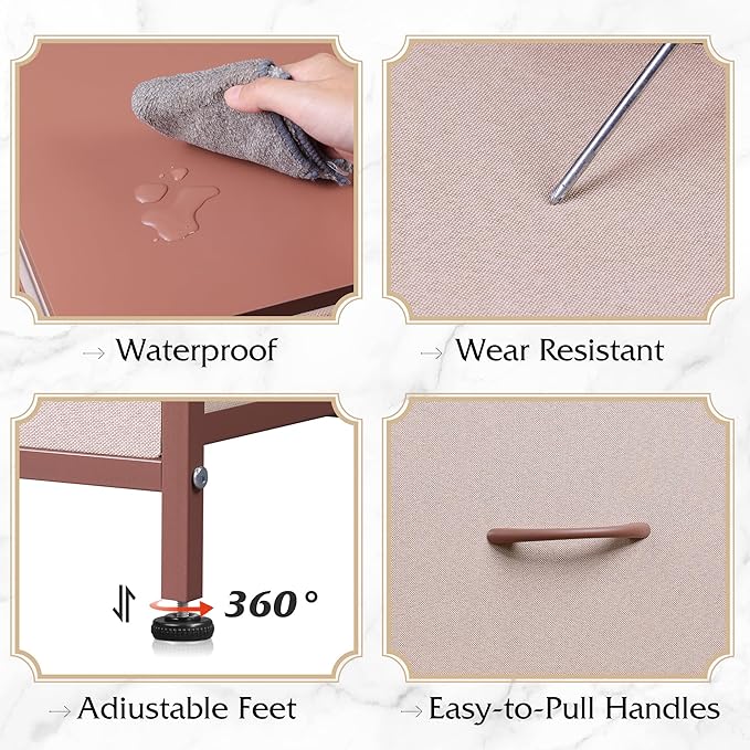 WLIVE 4 Drawers Dresser for Bedroom, Pink Rose Gold Fabric Clothes Storage Organizer Unit, Dresser for Hallway, Entryway, Closets, Sturdy Steel Frame, Wood Top