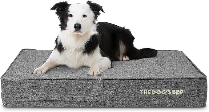 The Dog’s Bed Orthopedic Memory Foam Dog Bed, Large Grey Linen 40x25, Pain Relief for Arthritis, Hip & Elbow Dysplasia, Post Surgery, Lameness, Supportive, Calming, Waterproof Washable Cover