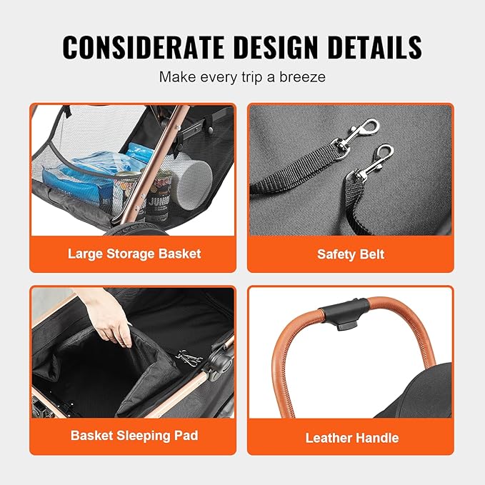 VEVOR Large Pet Stroller for Medium Large Dogs and Cats, Up to 66lbs, Detachable Carrier and Storage Basket