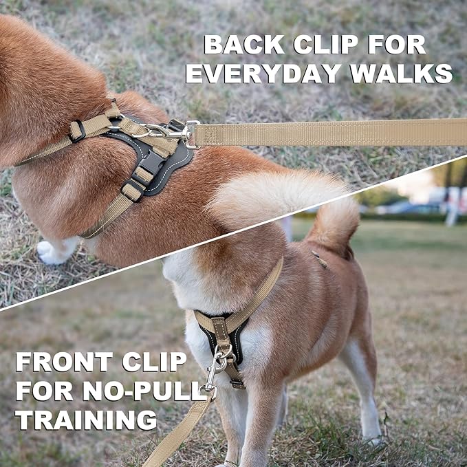 Plutus Pet Adjustable No Pull Dog Harness with Leather Accents, Heavy Duty Reflective Nylon Vest for Training, Hiking, Easy Walk Harness for Small, Medium, Large Dogs (Beige, XL)