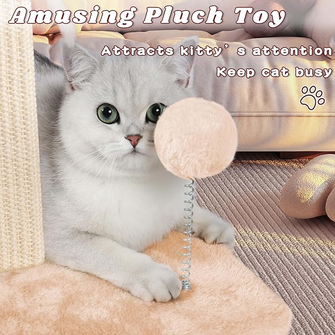 ANWA Large Cat Scratching Posts for Indoor Cats, 32" Tall Vertical Cat Scratching Post with Dangling Toys, Premium Sisal Rope Post Scratcher for Cats at All Ages, Beige