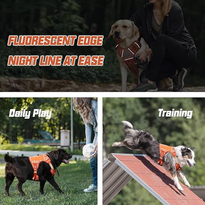 AUROTH Tactical Dog Harness for Large Dogs No Pull Adjustable Pet Harness Reflective K29 Working Training Easy Control Pet Vest Military Service Dog Harnesses