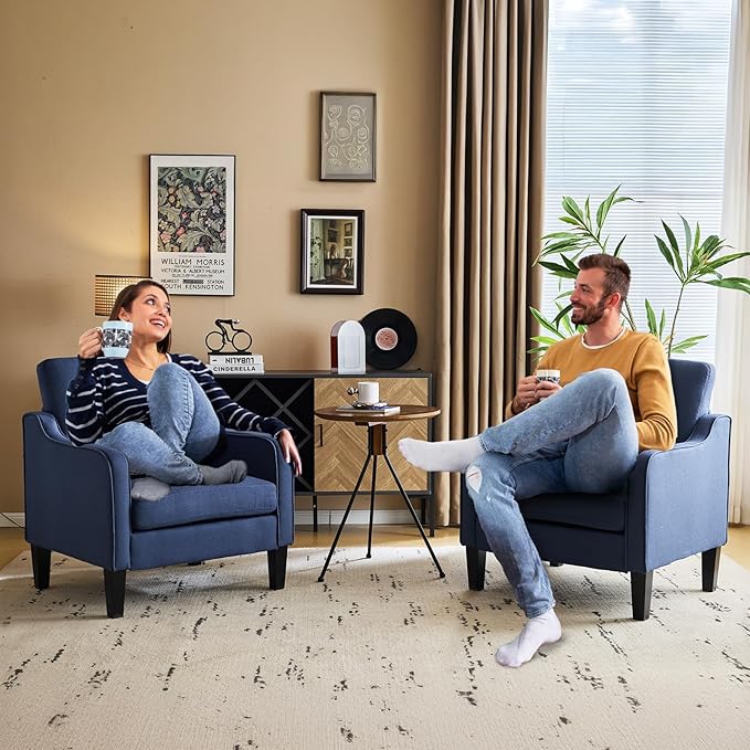VINGLI Navy Blue Accent Chairs for Living Room, Line Comfy Upholstered Chair Mid Century Modern Armchair for Bedroom, Home Office, Small Spaces, Apartment
