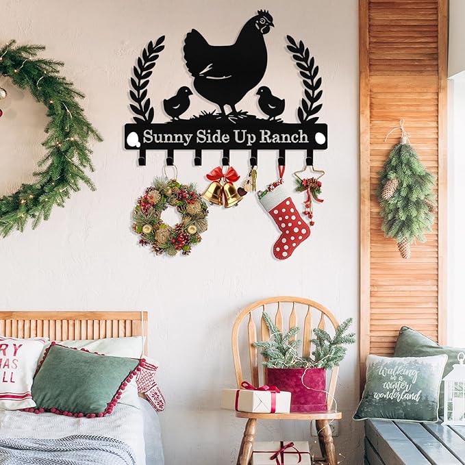 Personalized Chicken Key Holder Wall Mount, Custom Metal Key Holder for Wall with Name, Custom Keys Rack Hanger with Hooks for Entryway, Front Door, Hallway, Living Room, Kitchen