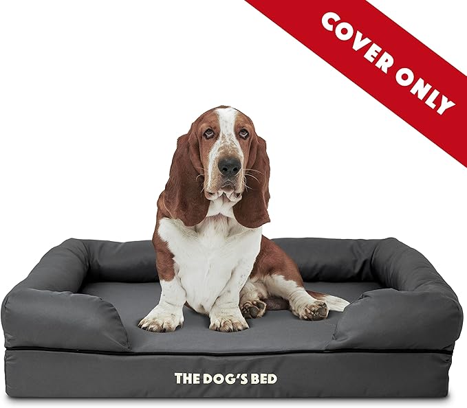The Dog's Bed Replacement Outer Cover ONLY (Outer Cover ONLY - NO Bed, NO Waterproof Inner) for The Dog's Bed, Washable Oxford Fabric, Large (Grey with Black Piping)